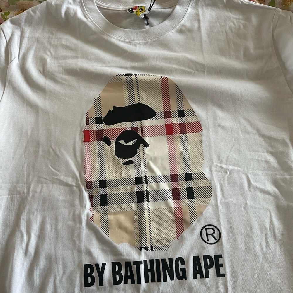 Bape White Burberry Graphic Tee